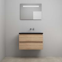 On-Line Badkamermeubelset - 80 cm - Voorgemonteerd - Ladestructuur - Acryl Wastafel - zonder Kraangat - Spiegel met LED-Verlichting - Eiken - thumbnail