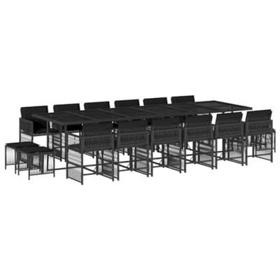 17-delige Tuinset met kussens poly rattan zwart