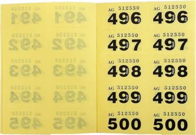 Pukka Pad genummerde loterij- en garderobetickets 1-1000