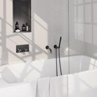 BRAUER gunmetal Carving thermostatische inbouw badkraan - drukknoppen SET 03 - uitloop - staaf handdouche - doucheslang - wandaansluitbocht - gunmetal geborsteld PVD 5-GM-214 - thumbnail