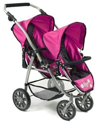 Tweeling Poppenwagen Vario - Dots Navy Pink