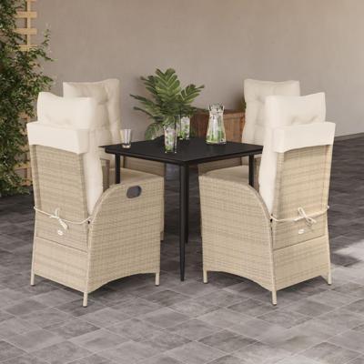 5-delige Tuinset met kussens poly rattan beige