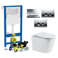 Geberit up100 Toiletset | Sanilux Turbo Flush | Wandcloset | Wit | Delta Drukplaat - thumbnail