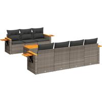 8-delige Loungeset met kussens poly rattan grijs - thumbnail