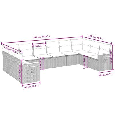 10-delige Loungeset met kussens poly rattan zwart - thumbnail