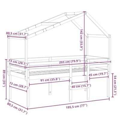 Hoogslaper met dak massief grenenhout wasbruin 75x190 cm