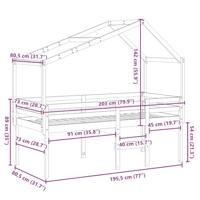 Hoogslaper met dak massief grenenhout wasbruin 75x190 cm - thumbnail