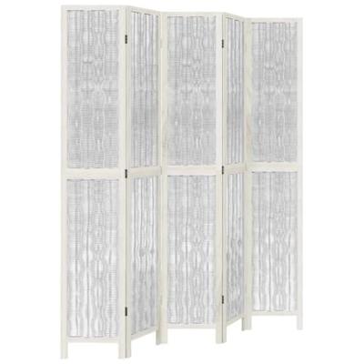 Kamerscherm met 5 panelen massief paulowniahout wit