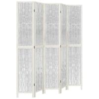 Kamerscherm met 5 panelen massief paulowniahout wit - thumbnail
