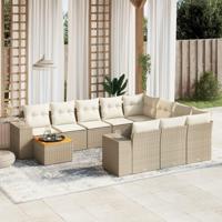 11-delige Tuinset met kussens poly rattan beige - thumbnail