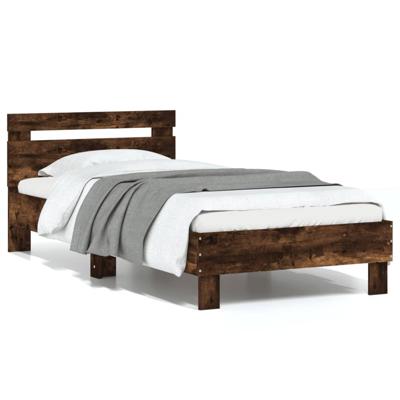 Bedframe met hoofdbord bewerkt hout gerookt eiken 75x190 cm