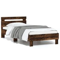 Bedframe met hoofdbord bewerkt hout gerookt eiken 75x190 cm - thumbnail