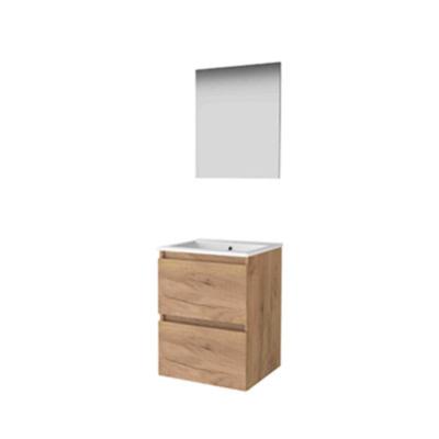 Basic-Line Basic 46 Badkamermeubelset - 50 x 46 cm - Greeploos - 2 Lades - Keramische Wastafel - 1 Kraangat - Spiegel - Whisky Oak