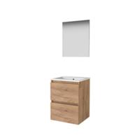 Basic-Line Basic 46 Badkamermeubelset - 50 x 46 cm - Greeploos - 2 Lades - Keramische Wastafel - 1 Kraangat - Spiegel - Whisky Oak - thumbnail