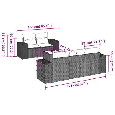 6-delige Loungeset met kussens poly rattan bruin - thumbnail