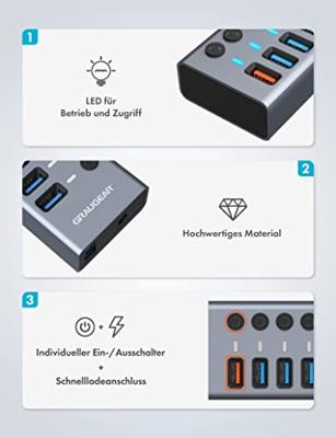 GrauGear G-HUB71-A USB 3.2 Gen 1-hub 7 poorten Meerdere kleuren