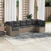 7-delige Loungeset met kussens poly rattan grijs - thumbnail