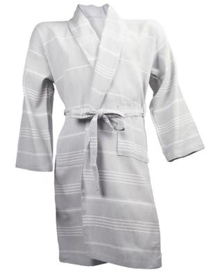 The One Towelling Hamam Badjas Light Grey/White-XXL/XXXL