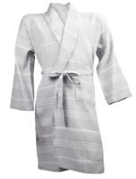 The One Towelling Hamam Badjas Light Grey/White-XXL/XXXL - thumbnail