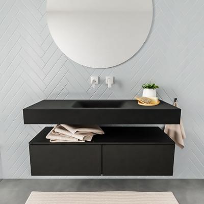 Aqua Splash Badkamermeubel AQS Ibiza 120 cm Twee Soft-Close Lades Solid Surface Wastafel Mat Zwart - Badmeubel Ibiza 120 cm Twee Lades Spoelbak Midden Aqua Splash Badkamermeubel AQS Ibiza 120 cm Twee Soft-Close Lades Solid Surface Wastafel Mat Zwart - Badmeubel Ibiza 120 cm Twee Lades Spoelbak Midden