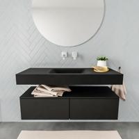 Aqua Splash Badkamermeubel AQS Ibiza 120 cm Twee Soft-Close Lades Solid Surface Wastafel Mat Zwart - Badmeubel Ibiza 120 cm Twee Lades Spoelbak Midden - thumbnail