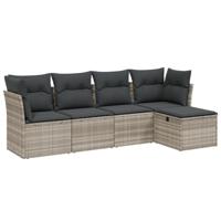 5-delige Loungeset met kussens poly rattan lichtgrijs - thumbnail