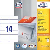 Avery Zweckform 3653, Universele etiketten, Ultragrip, wit, 200 vel, 14 per vel, 105 x 42,3 mm - thumbnail
