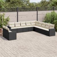 11-delige Loungeset met kussens poly rattan zwart - thumbnail