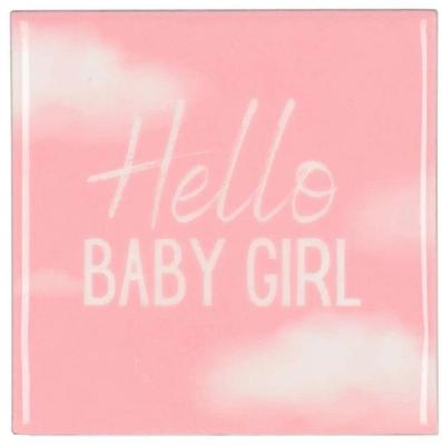 Daan Kromhout Design tegeltje keramiek hello baby girl 10x10cm pink