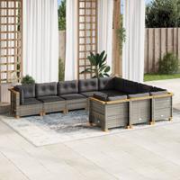 10-delige Loungeset met kussens poly rattan grijs - thumbnail