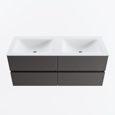 MONDIAZ VICA 120cm badmeubel onderkast Dark Grey 4 lades. Wastafel CLOUD dubbel 2 kraangaten, kleur Talc.