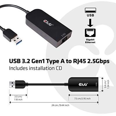 Club 3D USB-A 3.2 Gen1 > RJ-45 2.5Gbps adapter Club 3D USB-A 3.2 Gen1 > RJ-45 2.5Gbps adapter