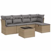 5-delige Loungeset met kussens poly rattan beige - thumbnail