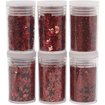 Creativ Company Bio sparkles & sequins, rood, 6x7 ml/ 1 doos Creativ Company Bio sparkles & sequins, rood, 6x7 ml/ 1 doos