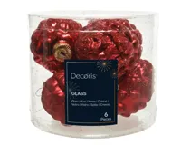 Decoris Kerstballen glas dennenappel 6st kerstrood 5x7cm - thumbnail