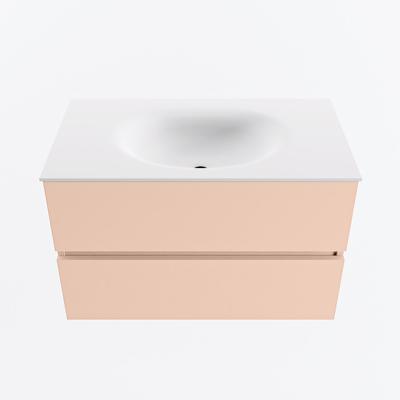 MONDIAZ VICA 80cm badmeubel onderkast Rosee 2 lades. Wastafel MOON midden 1 kraangat, kleur Talc.