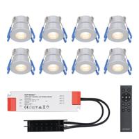 Set van 8 Milano LED Mini Inbouwspots met trafo - 12 Volt 3 Watt 200 lumen - Dimbaar - Plat 34mm - 2700K - IP65 waterdicht - Grijs - Veranda Spotjes - Overkapping Spotjes - thumbnail