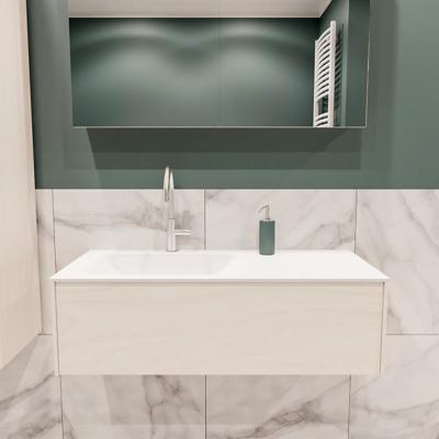 Mondiaz Lush Cloud badmeubel underlayment 100 cm 1 lade solid surface enkele spoelbak links 1 kraangat