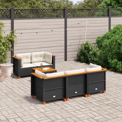 6-delige Loungeset met kussens poly rattan zwart 6-delige Loungeset met kussens poly rattan zwart