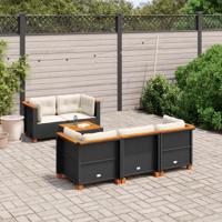 6-delige Loungeset met kussens poly rattan zwart - thumbnail