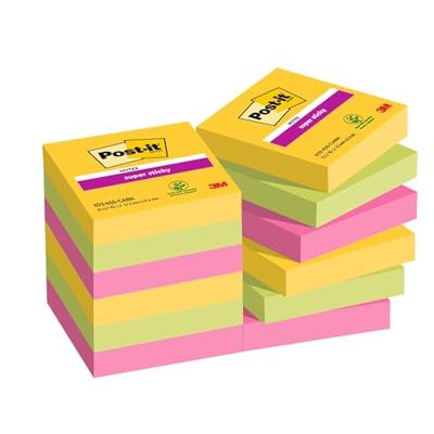 Post-It Super Sticky Notes Carnival, 90 vel, ft 47,6 x 47,6 mm, pak van 12 blokken