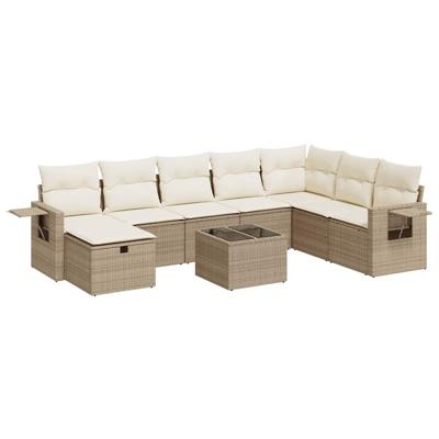 8-delige Loungeset met kussens poly rattan beige