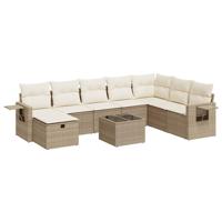 8-delige Loungeset met kussens poly rattan beige - thumbnail