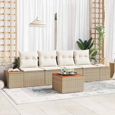 5-delige tuinsofa set met kussens in beige van poly rattan en acacia