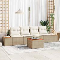 5-delige tuinsofa set met kussens in beige van poly rattan en acacia - thumbnail