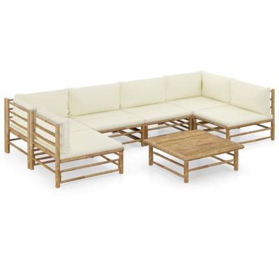 7-delige Loungeset met crèmewitte kussens bamboe