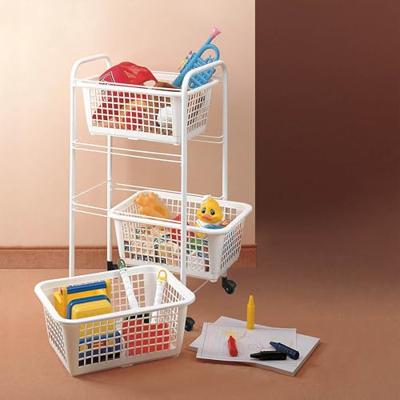 Metaltex opbergrek met wielen + 3 manden 30x38x68 cm wit