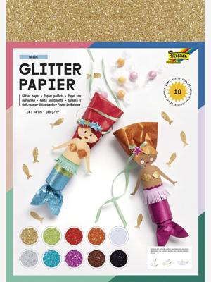 Glitterpapier Folia 1-zijdig 24x34cm 170gr 10 vel assorti