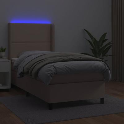 Boxspring met matras en LED kunstleer cappuccinokleur 90x200 cm - thumbnail
