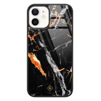 iPhone 12 glazen hardcase - Marmer zwart oranje - thumbnail